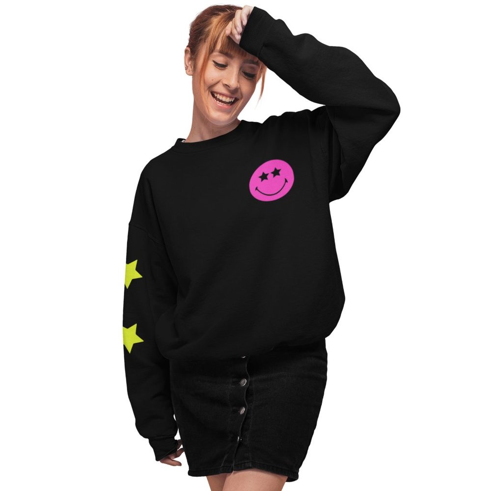 Smiley Face Lightning Bolt Crewneck Sweatshirt